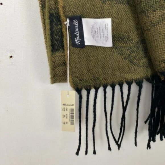 NWT Madewell Camouflage Camo Scarf Fringed Green Tan Black - Picture 6 of 8